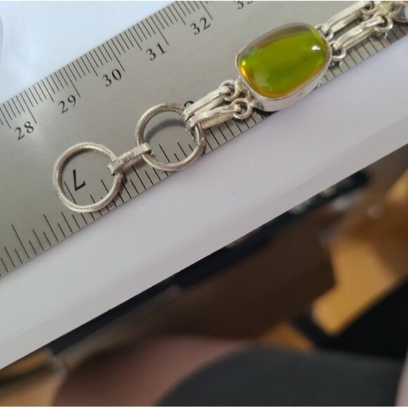 Vintage Boho Sterling Silver Yellow Rainbow Topaz Oval Chain Link Bracelet - Picture 9 of 9